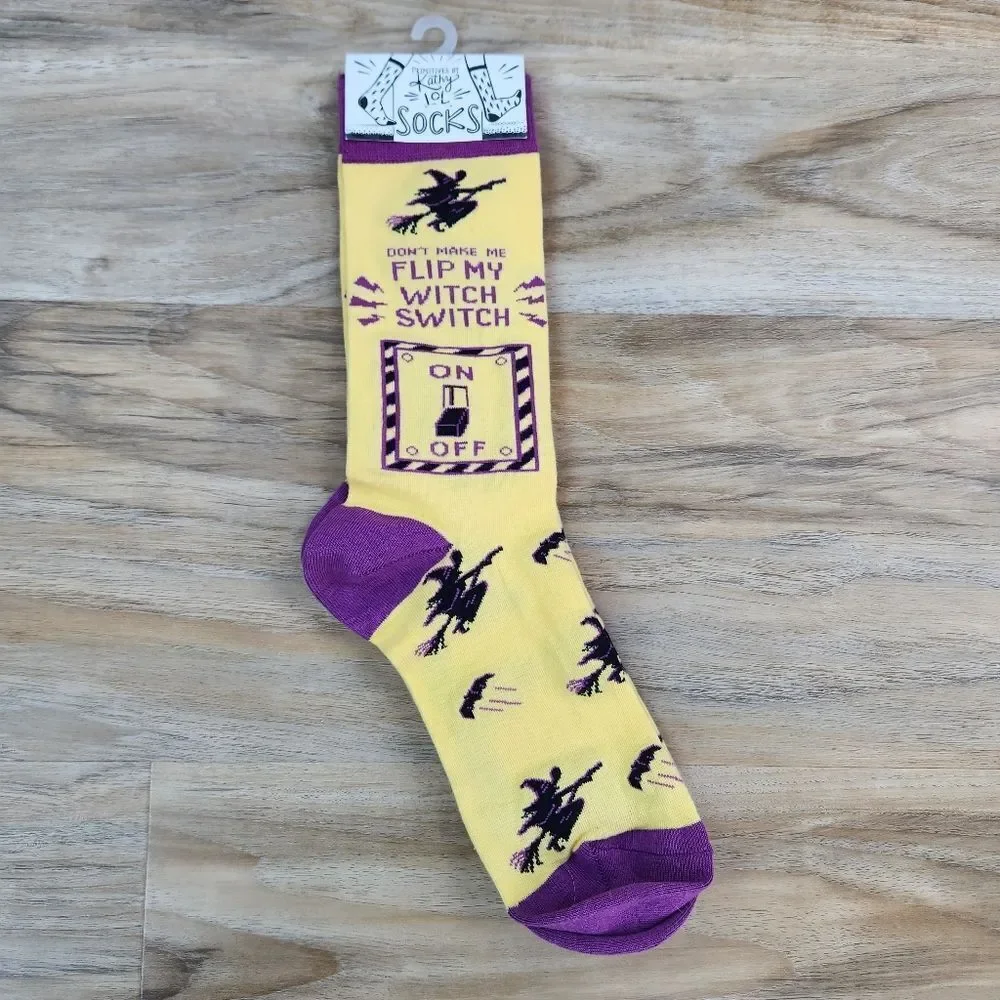 🩵NWT Yellow & Purple Don't Make Me Flip My Witch Switch Socks